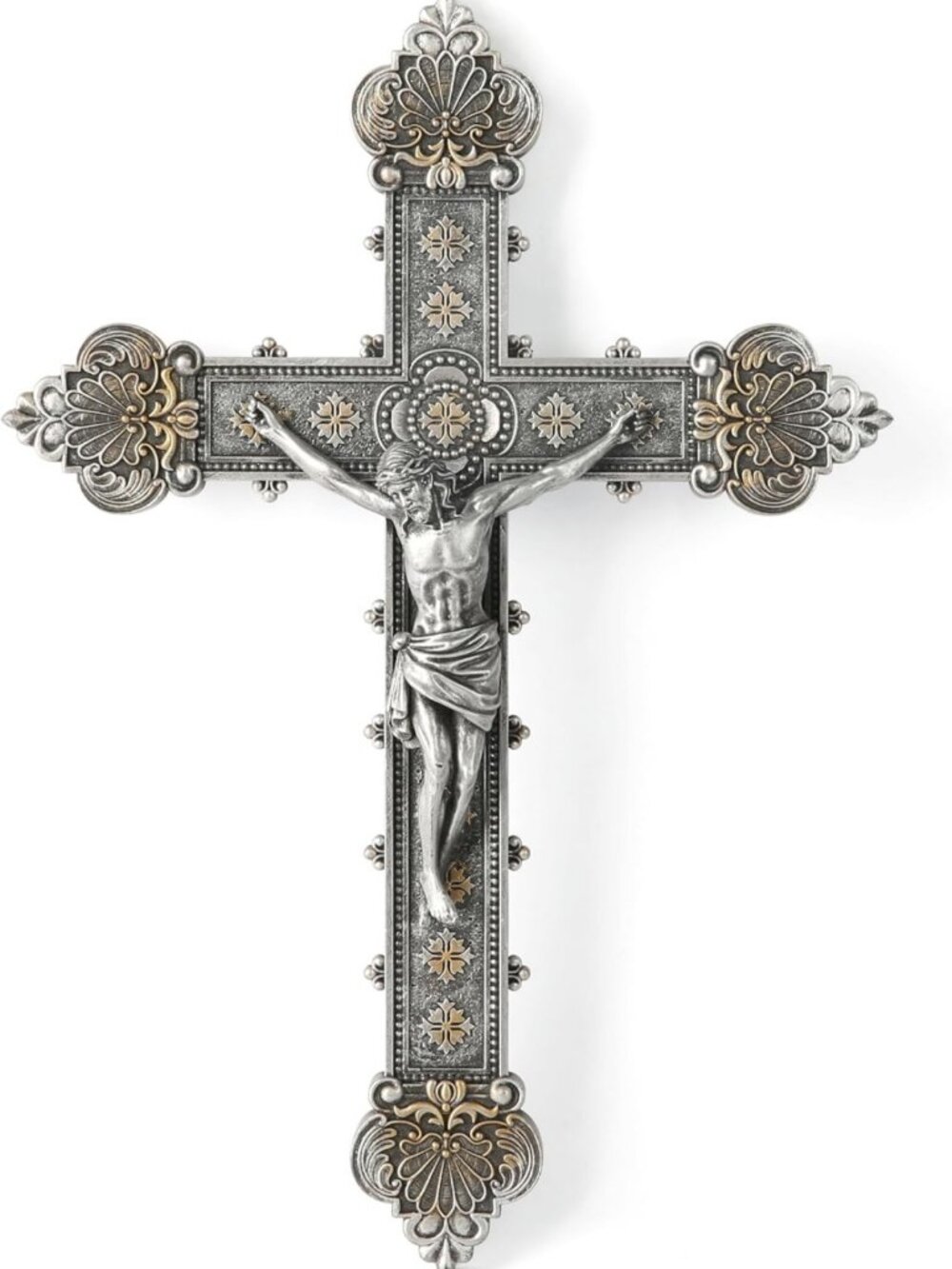 Vintage Silver Crucifix Wall Cross 12"H | Catholic Jesus Wall Decor, Home Accent